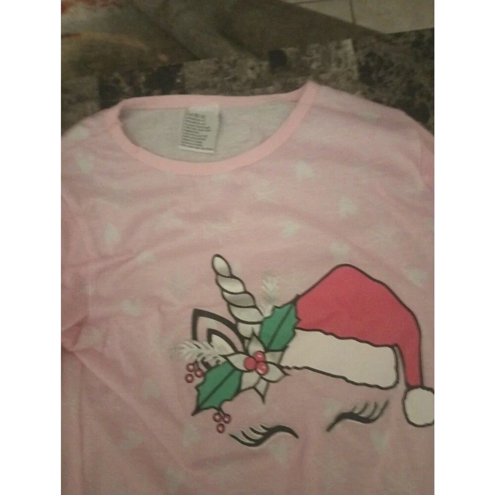 Kids Pink Holiday Unicorn Pajama Top